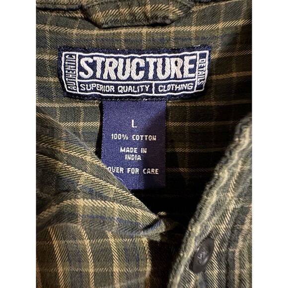 Vintage Structure Men’s Button Shirt L Cotton Green Flannel 90s Grunge - Picture 3 of 7